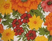 60s 70s Fabric Vintage Floral Upholstery Cotton Pink Orange Red Flowers 2.5 yards