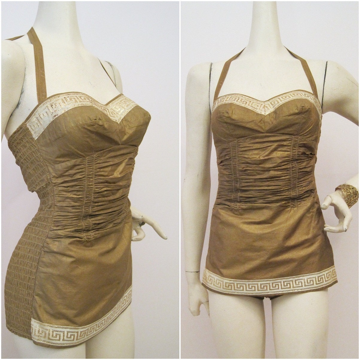 50s Swimsuit Vintage Pin-up Greek Goddess Bathing Suit S M