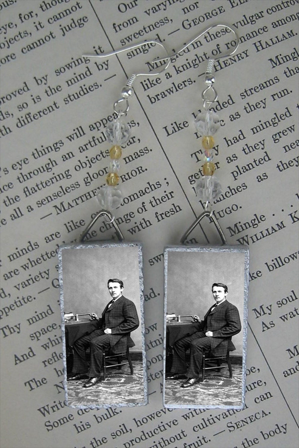 THOMAS EDISON as telegraph operator BEADED EARRINGS