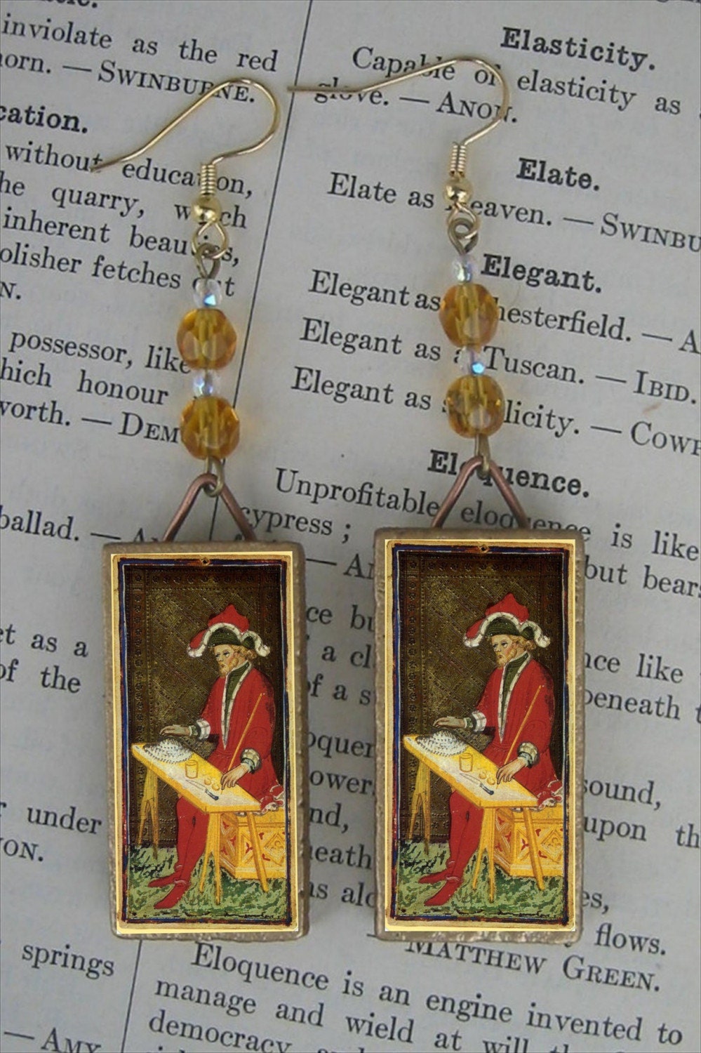 THE MAGICIAN - major arcana - Visconti-Sforza version as CZECH BEADED EARRINGS