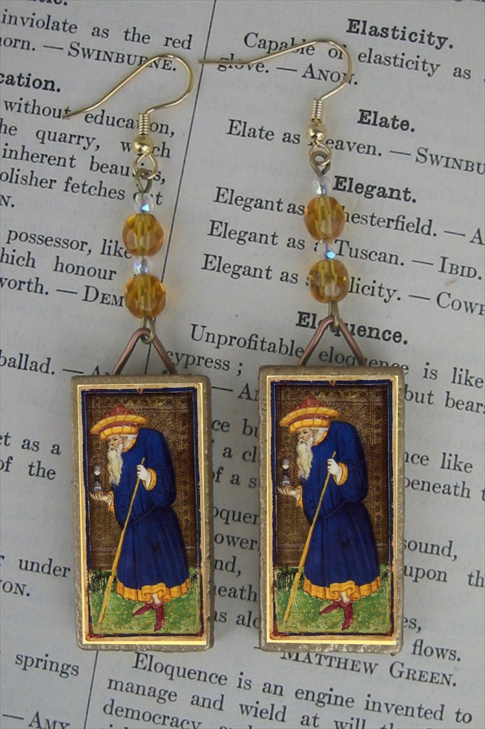 HERMIT Tarot Card Visconti-Sforza beaded Earrings