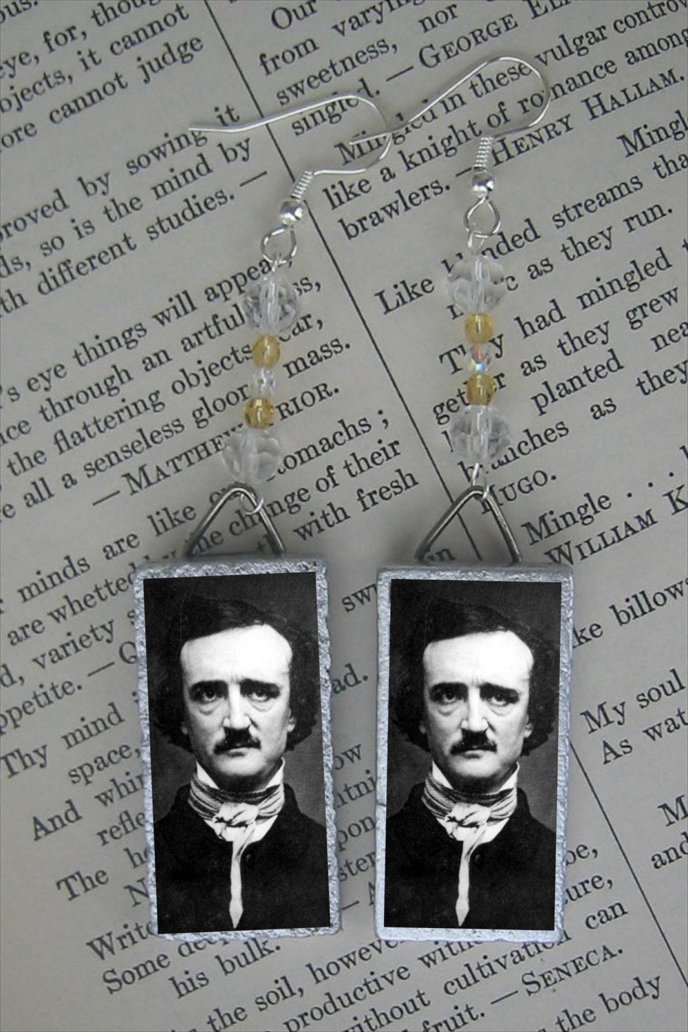 EDGAR ALLAN POE poet and horror writer BEADED EARRINGS