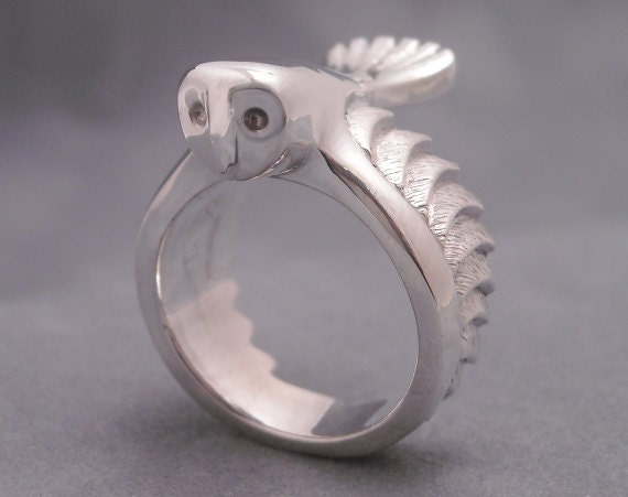 Barn owl ring - sterling silver