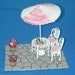 Doll House Miniature Patio Set inc. Patio, Table, Chairs, Umbrella & Flowers  Dollhouse