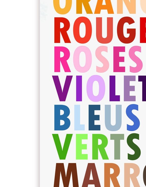 Colors in French Poster, Les Couleurs, Large 20 X 30