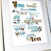 Numbers Poster Print in English, 11 X 14, Animal Silhouettes (Blue, Teal, Brown, Grey)