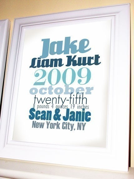 Custom Baby Birth Date Poster, Nursery Decor, Teal, Aqua, Brown, Khaki, Tan
