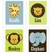 Animals Art Prints, Jungle Safari Series - Monkey, Giraffe, Lion, Elephant, Set of 4, Each 8 X 10