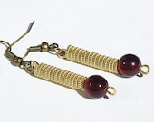 Guitar String Jewelry- Garnet Red Brass Upcycled Earrings