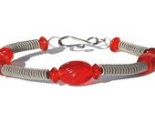 Guitar String Bracelet- Red & Silver Upcycled Jewelry