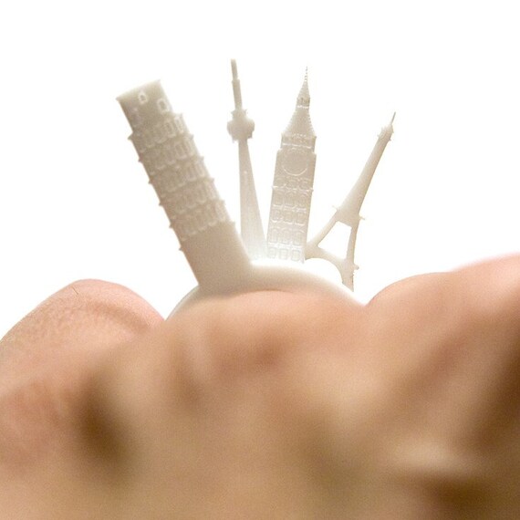 world landmarks acrylic ring set (white)