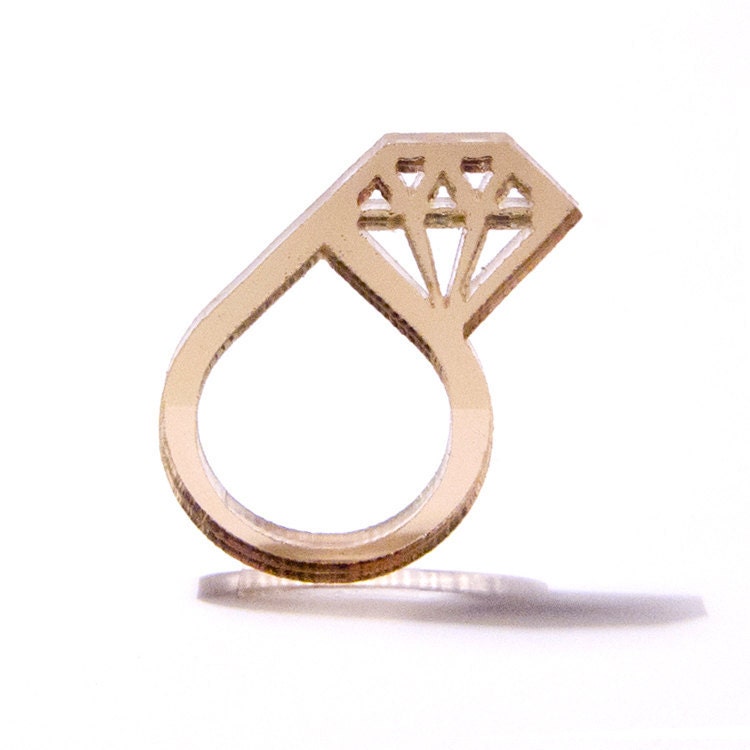 offset diamonds  acrylic ring - gold mirror