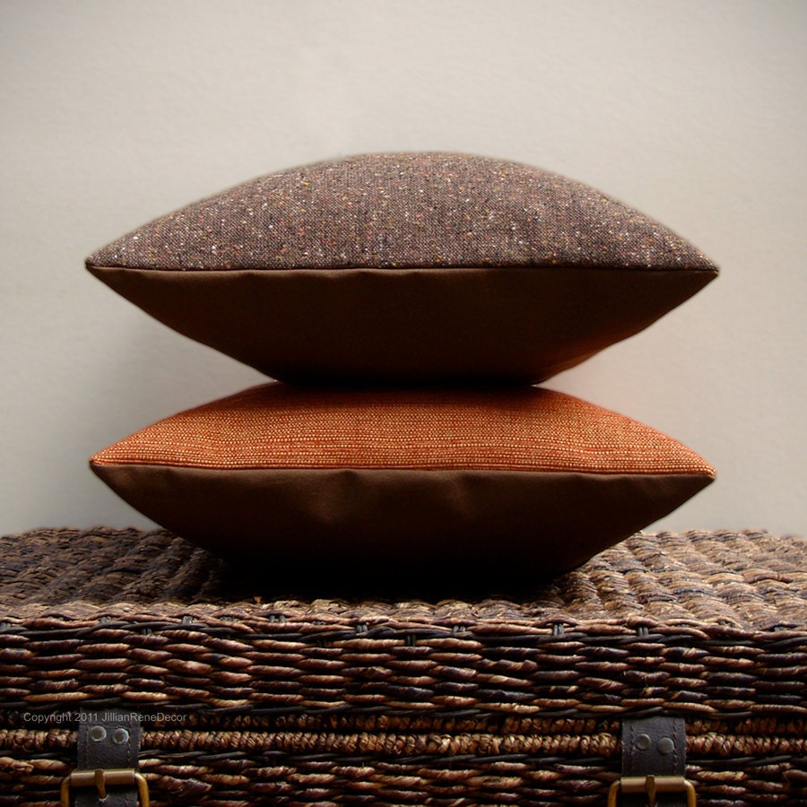16" DECORATIVE PILLOW COVER - Autumn Harvest Tweed Fleck - Chocolate Brown Fall Decor by JillianReneDecor on Etsy