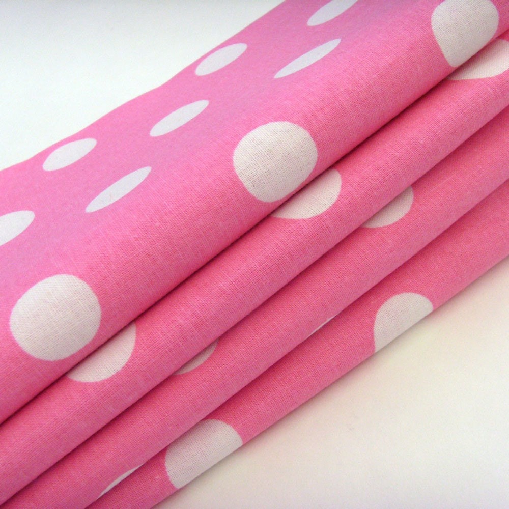 Pink and White Polka Dot Napkins / Big White Polka Dots / Bright Pink / Feminine Table Decor / Set of 6