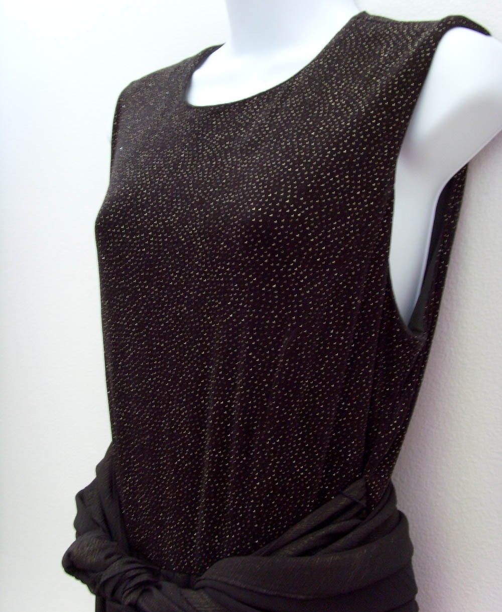 Vintage Black Sparkle Jumpsuit / Palazzo Legs Black Gold 1980s Fashion Disco Dancing Queen Size 12 Made in USA Sleeveless
