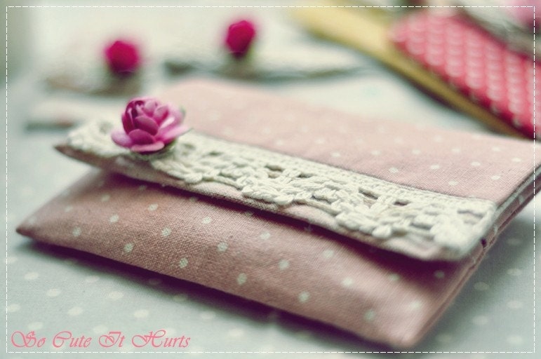 Wesley lace purse in linen dots and gingham shades of pink - Gift for her