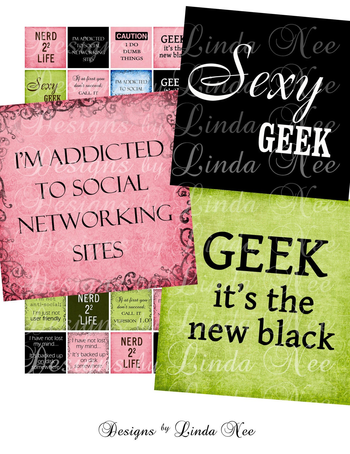 NEW- GEEK 4 Life (75 x 83 scrabble Inch) Images Buy 2 Get 1 Sale - Digital Collage Sheet scrapbooking printable stickers card ephemera