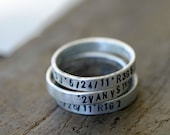 Personalized silver stamped stacking rings set of 3