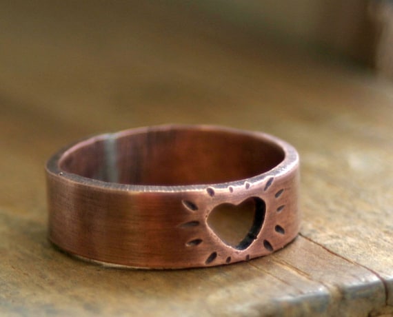Heart Ring Cutout Copper Band (E0198)