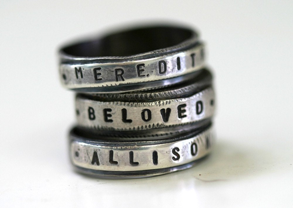 Custom Stamped Personalized Name Band Ring Silver (E0189)