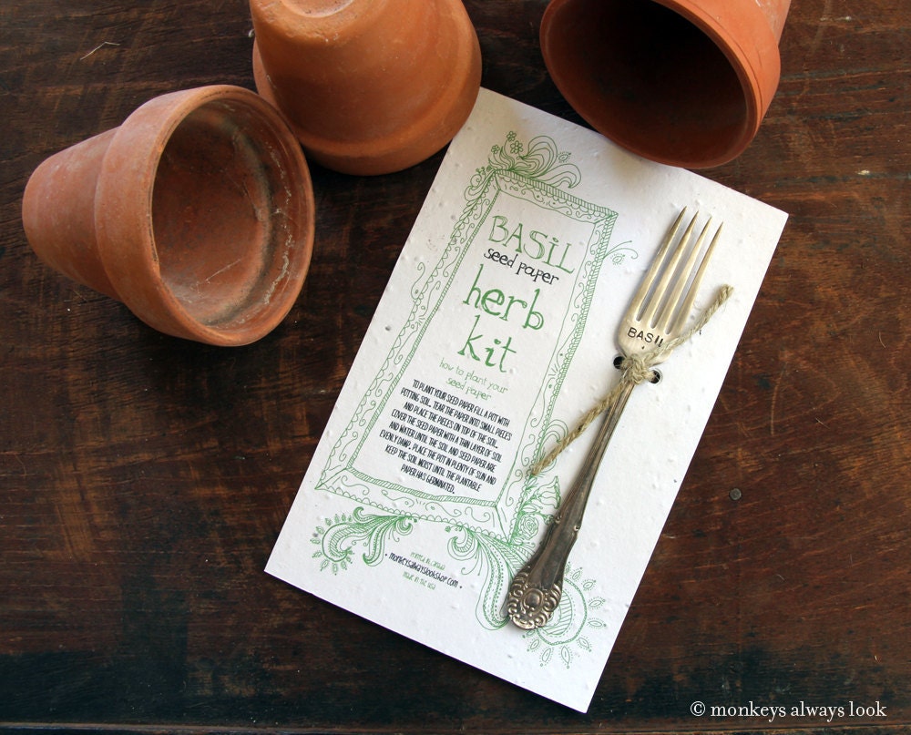 Basil herb kit plantable seed paper garden marker