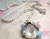 Wire wrapped blue bead and crystal silver necklace-Fairy Tears