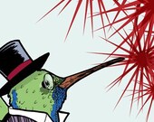 Dapper Little Spring Hummingbird 4x6 Giclee Illustration Print - Sir Hummington III