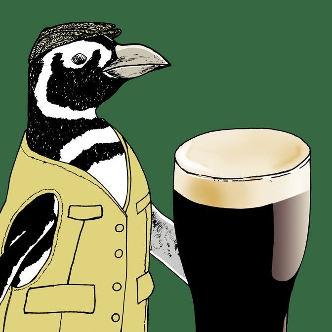 Beer Penguin 11x14 Giclee Illustration Print - I'll Have a Pint