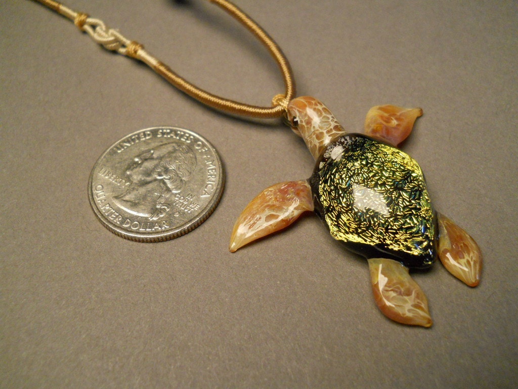 Glass Sea Turtle Pendant, on silver chain or adjustable choker