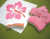 Hibiscus Flower Hand Carved Rubber Stamp, 2 part set