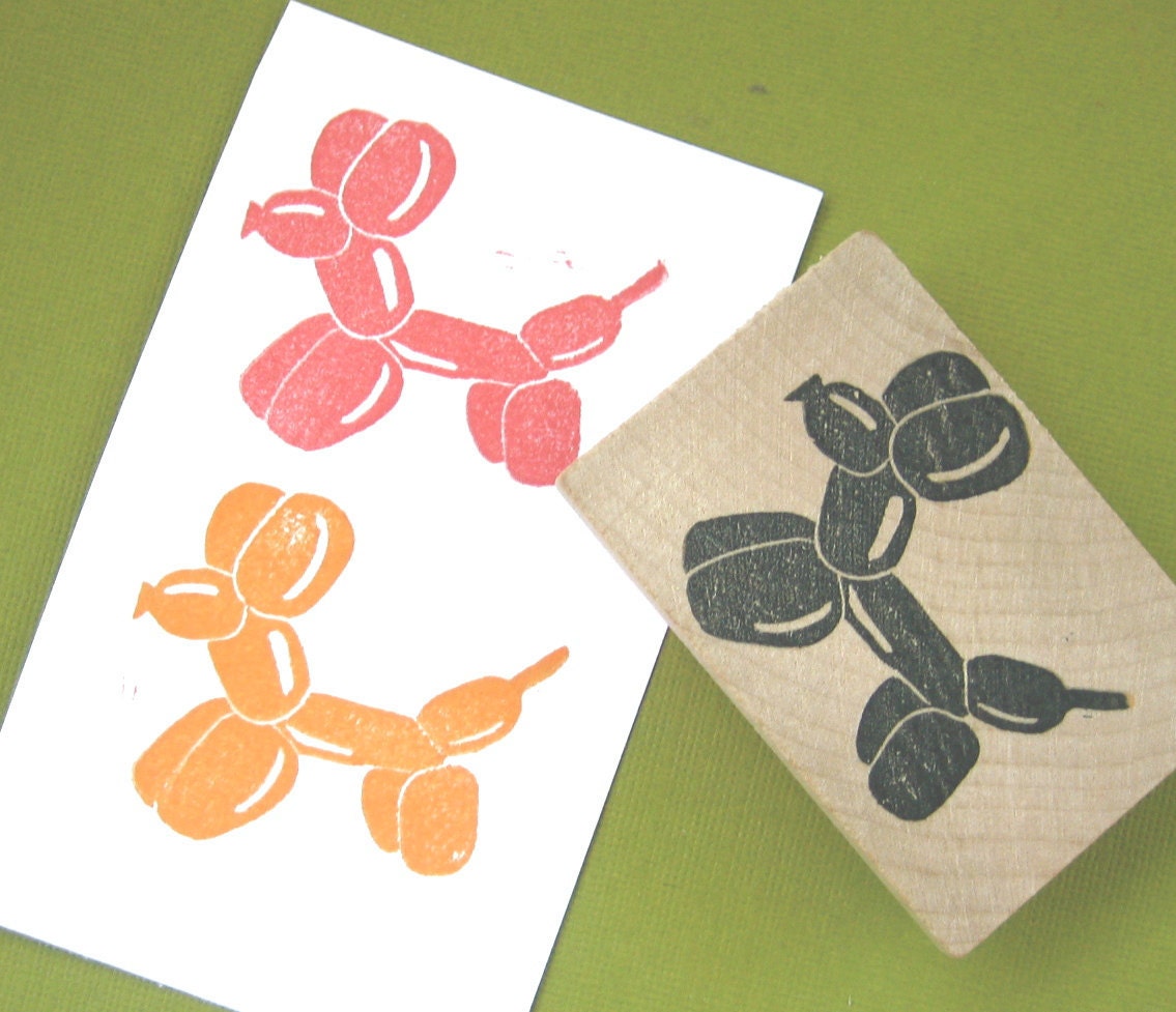 Balloon Animal Hand Carved Rubber Stamp