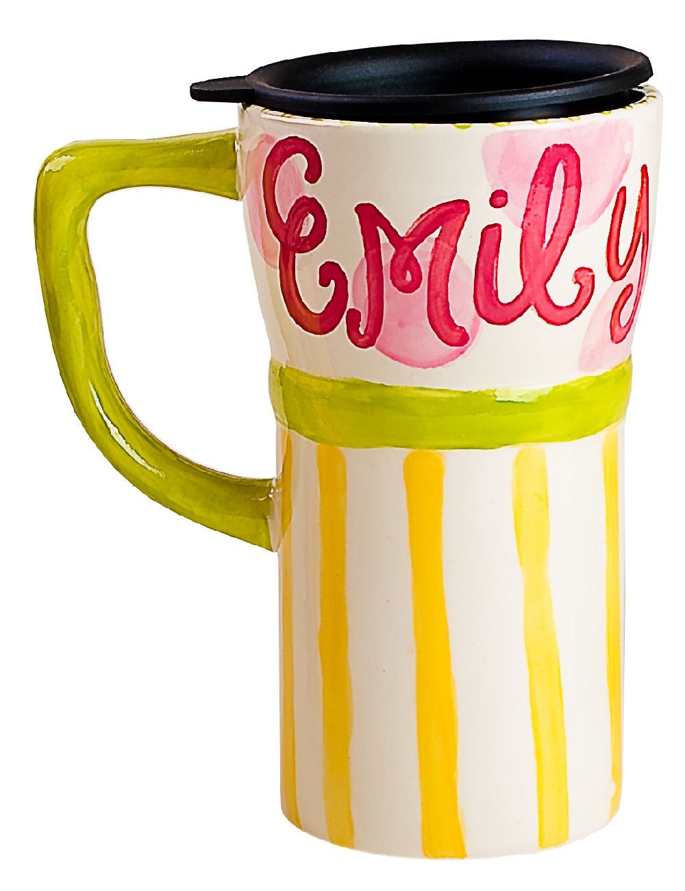Personalized Travel Coffee Mug - Bright Dots Pink