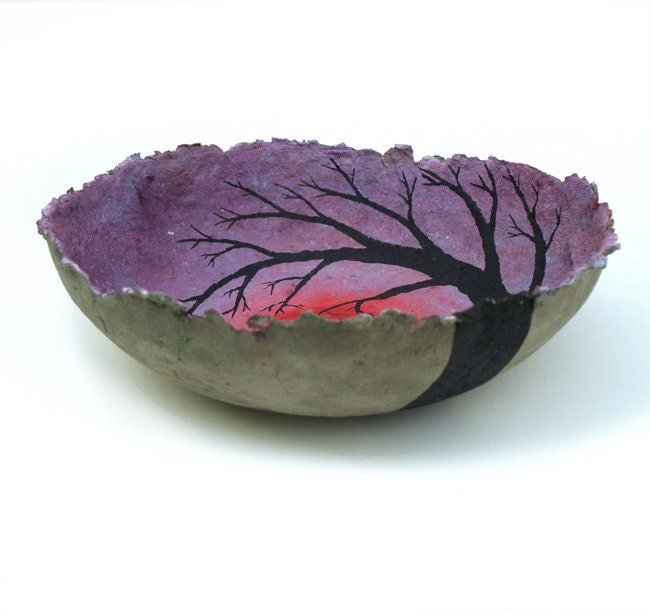 dusk sunglow, decorative art handmade paper bowl, vessel large size