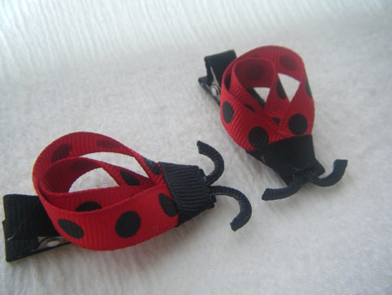 Ladybug Ribbon Sculpture Hair Clips
