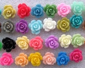 SALE --- FC1001 --- Mini baby rose resin flower Cabs - 10mm - QTY 30 pcs (1 of each color)