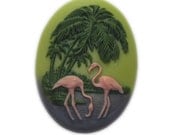40x30mm Resin Cameo - Colorful Retro Paradise Flamingo -Large - 2 pcs