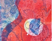 Red Guitar Abstract Fine Art Original Monoprint