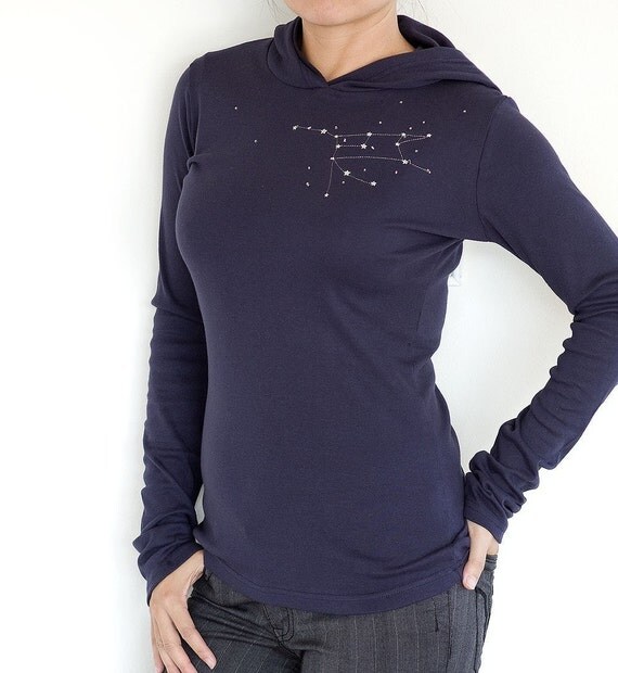 Handmade applique hoodie . cotton sweatshirt . Size plus hoodie- The Great Bear constellation-size Extra Large