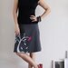 Grey Cotton Fold Over Waistband A Line Knee Length Stretch Skirt - The bird and the falling leaves-Size S
