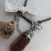 Antique Brass Key Joined with Vintage Relics Leather and Lace for an One of a Kind Necklace- LEATHER and LACE