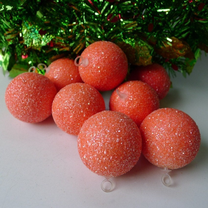 Vintage Christmas Ornaments Retro Tangerine Sugared Ice Snowballs 1960 Era - HGTV Treasury Item