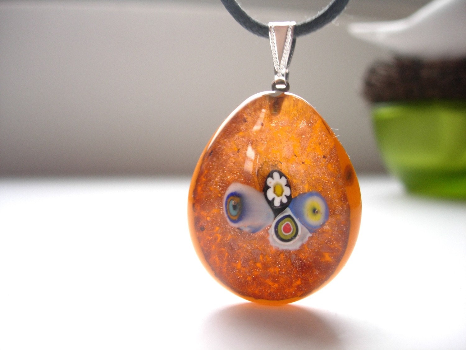 Orange Mango Murano Millefiori Glass Pendant
