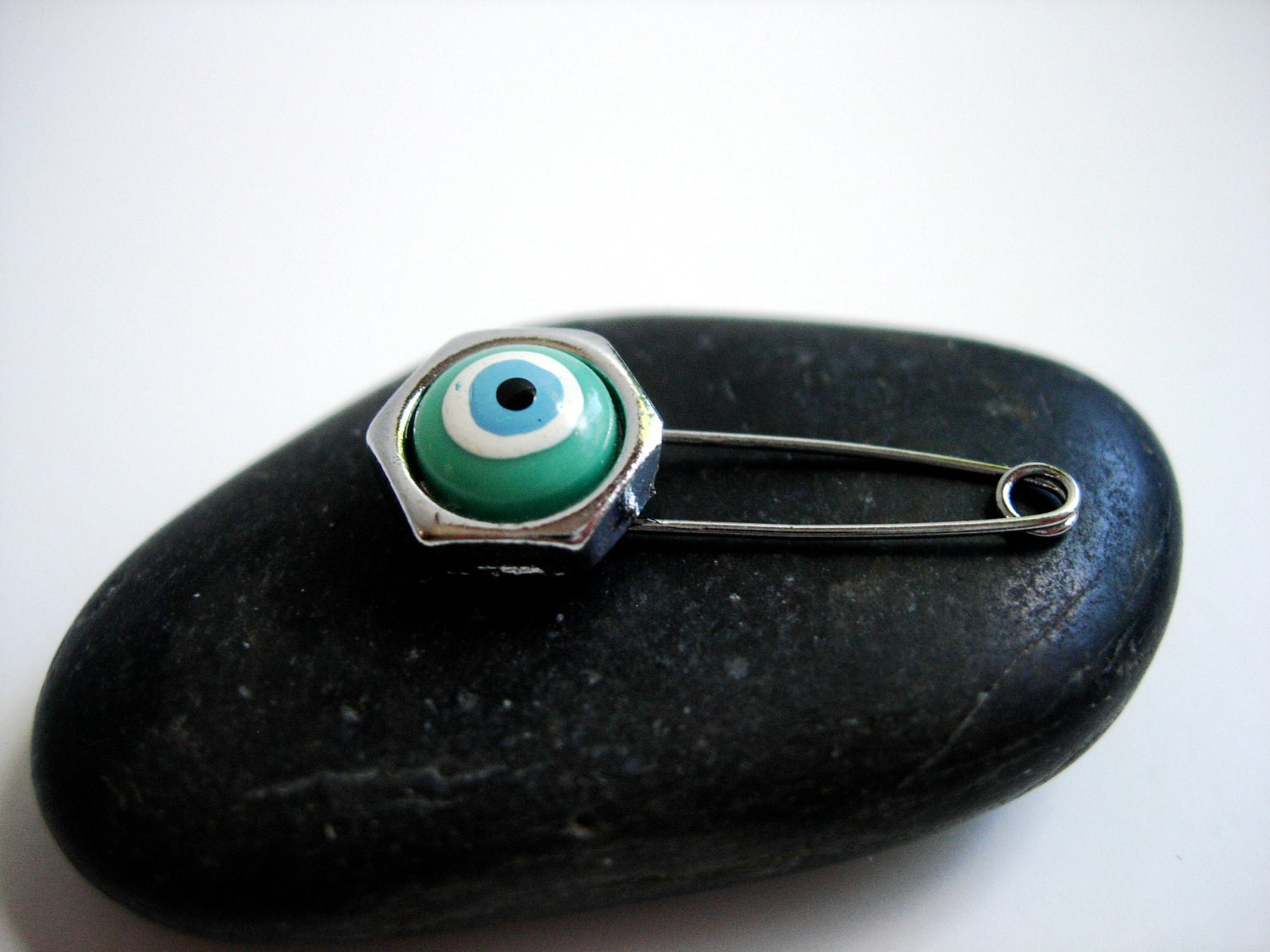 Octagon Green Evil eye Pin