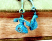 Blue Patina Vintage Telephone  Earrings - dangle