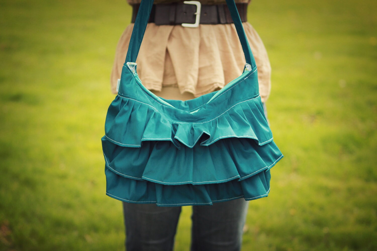 Peacock Ruffled Hobo Bag - Diaper Bag - Purse - Bible Bag