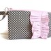 Grey/White Polka Dot Wristlet with Cotton Candy Pink Ruffle