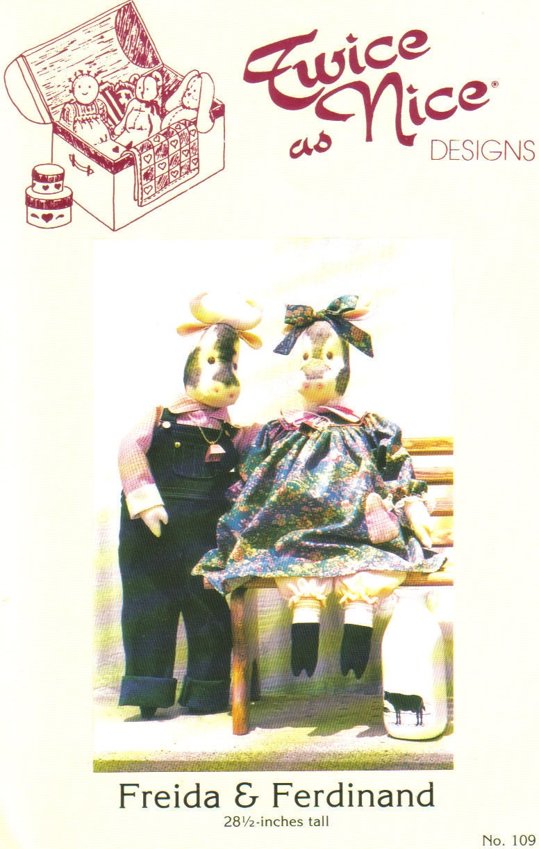 28" tall Boy & Girl Cows Sewing Pattern 'Twice as Nice' Pattern No. 109