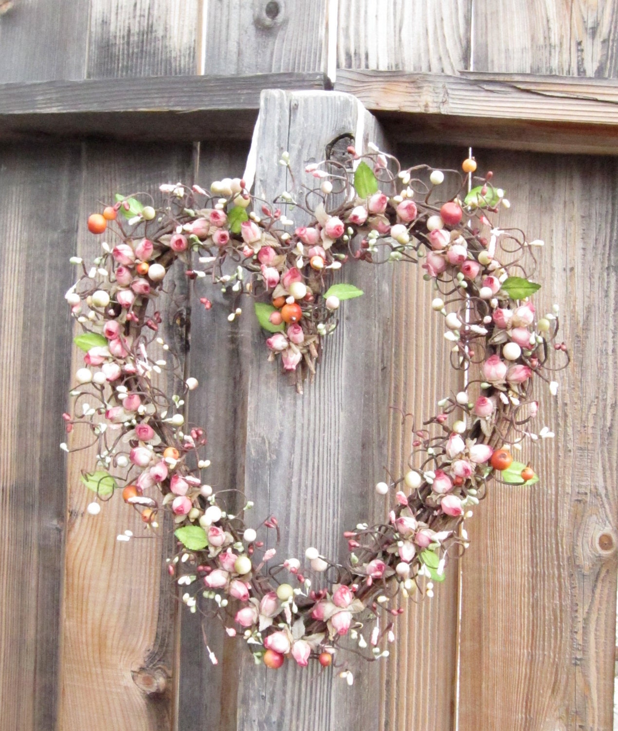 Heart Shaped Wreath - Delicate Roses and Berries - Simple and Stylish Romantic Gift