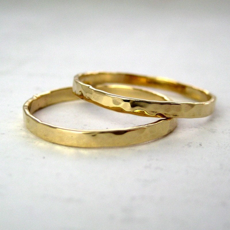 14K Yellow Gold Stacking Wedding Bands, Enhancers, Ring Guards, Hammered, Sea Babe Jewelry