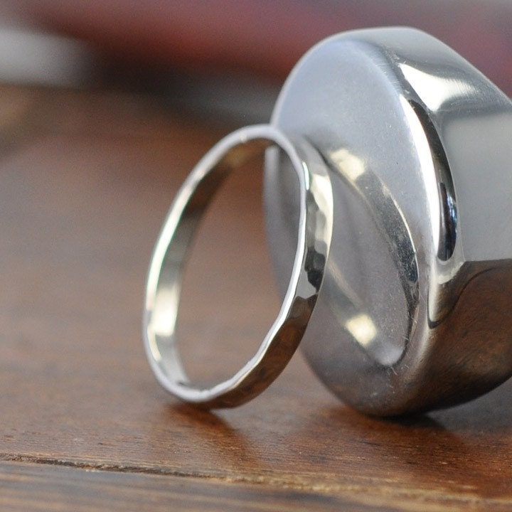 Single White Gold Hammered Texture Band, 14k White Gold Hand Forged Ring 2mm size 6.25 through 9, any size available, Sea Babe Jewelry